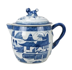 Chinese Canton Porcelain Blue & White Cider Jug