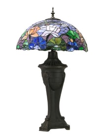 Tiffany Style Slag Glass Lamp w Art Nouveau Base