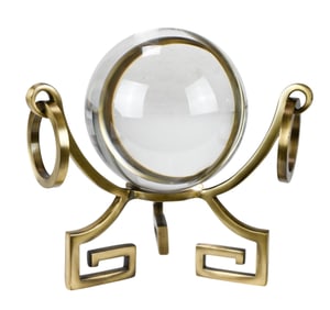 Patrick Day Brass Greek Key Stand w Glass Sphere