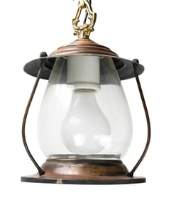 Vintage Copper & Glass Ship Style Pendant Lantern