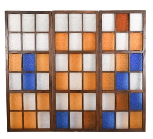 Arts & Crafts 3 Panel Room Divider Pressed Glass