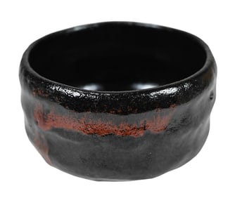 Japanese Pottery Matcha Bowl w Mottled Drip Glaze