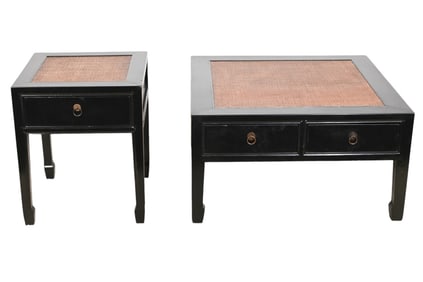 Oriental Style Black Lacquered Side & Coffee Table