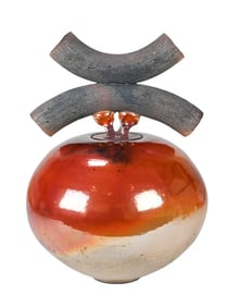 Bob Smith Signed Raku Art Pottery Lidded Vessel