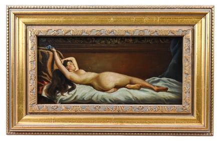 Amedeo Giunti Signed Oil Painting Reclining Board