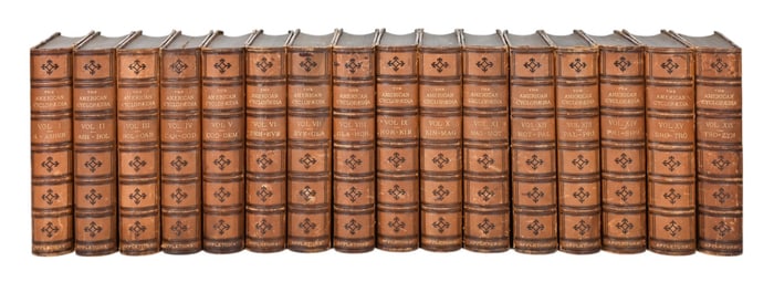 16 Antique Leather Volumes American Cyclopeaedia