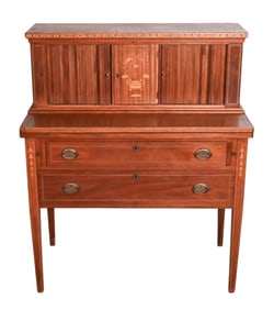 Antique Federal Tambour Door Inlaid Secretary Desk