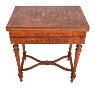 Antique French Twist Top Inlay Game Table