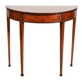 Satinwood Hand Painted Demilune Console Table
