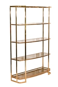 Mid Century Brass and Smoked Glass 5 Tier Shelf