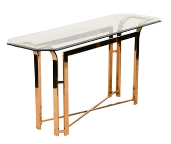 Mid Century Brass and Beveled Glass Console Table