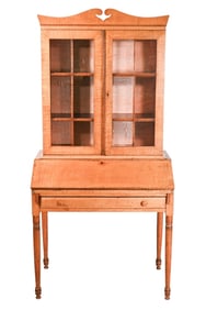 Antique Carved Tiger Maple Secretary Desk Bookcase