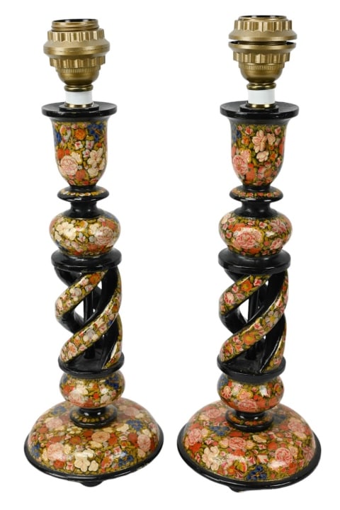 Pair Indian Kashmiri Hand Painted Table Lamps (1 of 8)
