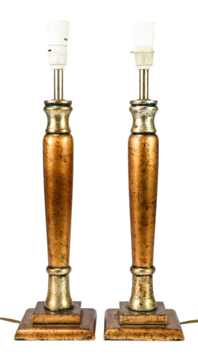 Pair Bronze & Silver Tone Candlestick Table Lamps (1 of 7)