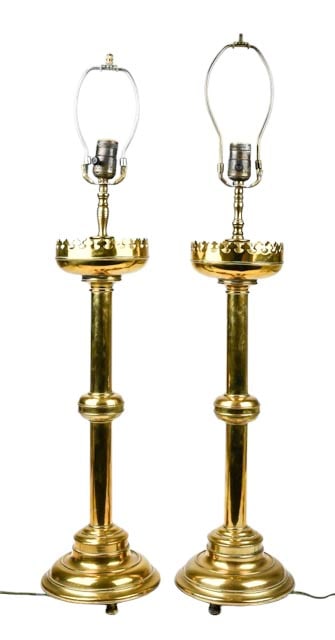 2 Brass Church Alter Candle Sticks Converted Lamps (1 of 6)