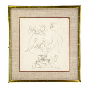 Chaim Gross Signed Pencil of Mother & Child: Chaim Gross, Ukrainian American 1902-1991, Signed & Dated 1967 Pencil Drawing of Mother and Child Framed measures 16.5 inches x 15.5 inches, art 11.5 inches x 10.5 inches.