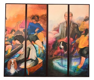 Paul Foropoulos Signed 4 Panel Family  Portrait