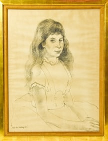 Xavier de Callatay Signed Charcoal Portrait Girl