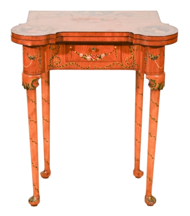 Antique Adams Style Satin Wood Painted Card Table (1 of 16)