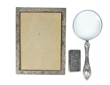3 Sterling Silver Desk Top Items Frame and More