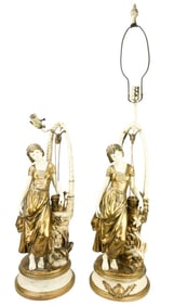 J.B. Hirsch Cast Metal Painted Water Girl Lamps