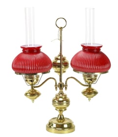 Vintage Converted Double Oil Brass Student Lamp