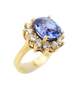 6.2 C Cornflower Sapphire w Diamond Halo Ring