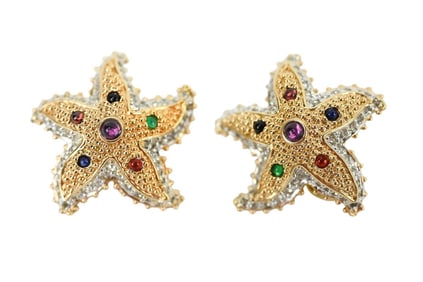 Judith Leiber Signed Starfish Clip Earrings