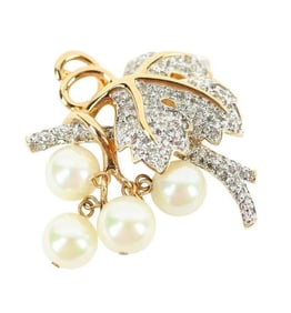 Judith Leiber Signed Crystal & Pearl Grape Brooch