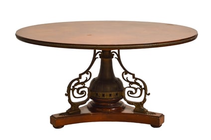 Regency Style Carved Round Pedestal Center Table