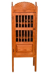 Spanish Colonial Carved Pine Slatted Sides Cabinet
