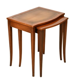 Federal Style Carved Leather Top Nesting Tables
