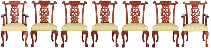 Irish Chippendale Carved Upholstered Dining Chairs