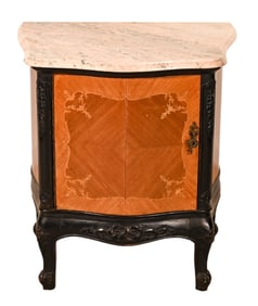 French Provincial Marquetry Marble Top End Table