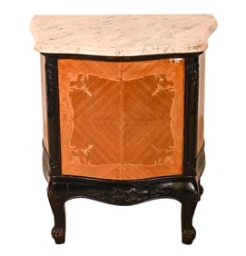 French Provincial Marquetry Marble Top End Table