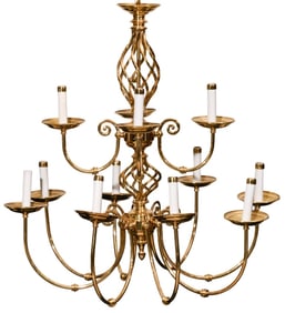 Cast Brass Two Tier 12 Light Chandelier
