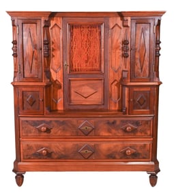 Antique Arts & Crafts Carved Dressing Cabinet