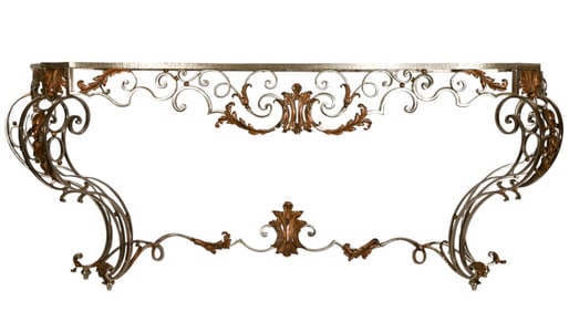 Biron Mache Rococo Iron & Tole Marble Top Console