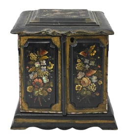 Antique English MOP Inlaid Hand Painted Chest