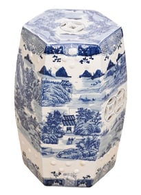 Japanese Blue and White Hexagonal Garden Stool