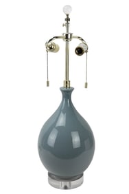Mottega Gray Ceramic Lamp Lucite Base & Finial
