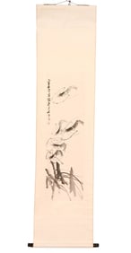 After Qi Baishi Chinese Hand Painted Scroll Shrimp