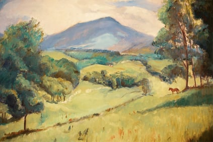 A. Pine Signed Oil Painting Hillside Landscape