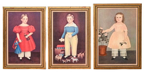 3 Folk Art Giclee Portraits of Children Framed