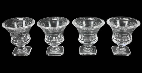 4 Strauss Crystal Signed Etched Campana Table Urns