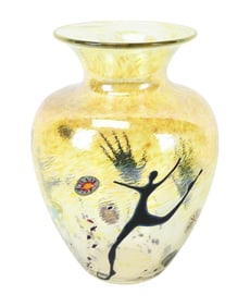 Elodie Holmes Signed Art Glass Vase w Dancers