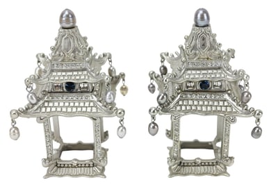 Pair L'Objet Pagoda Napkin Rings Jeweled
