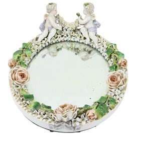 Antique Dresden Porcelain Putti Table Mirror