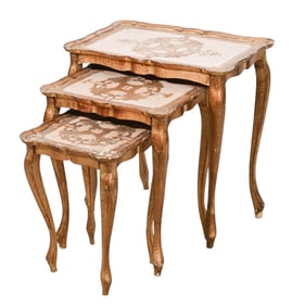 3 Antique Venetian Carved Gilt Nesting Tables