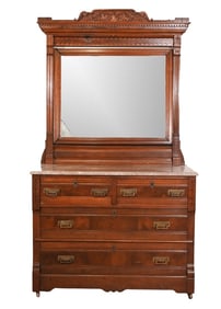 Antique Victorian Burl Dresser Chest with Mirror